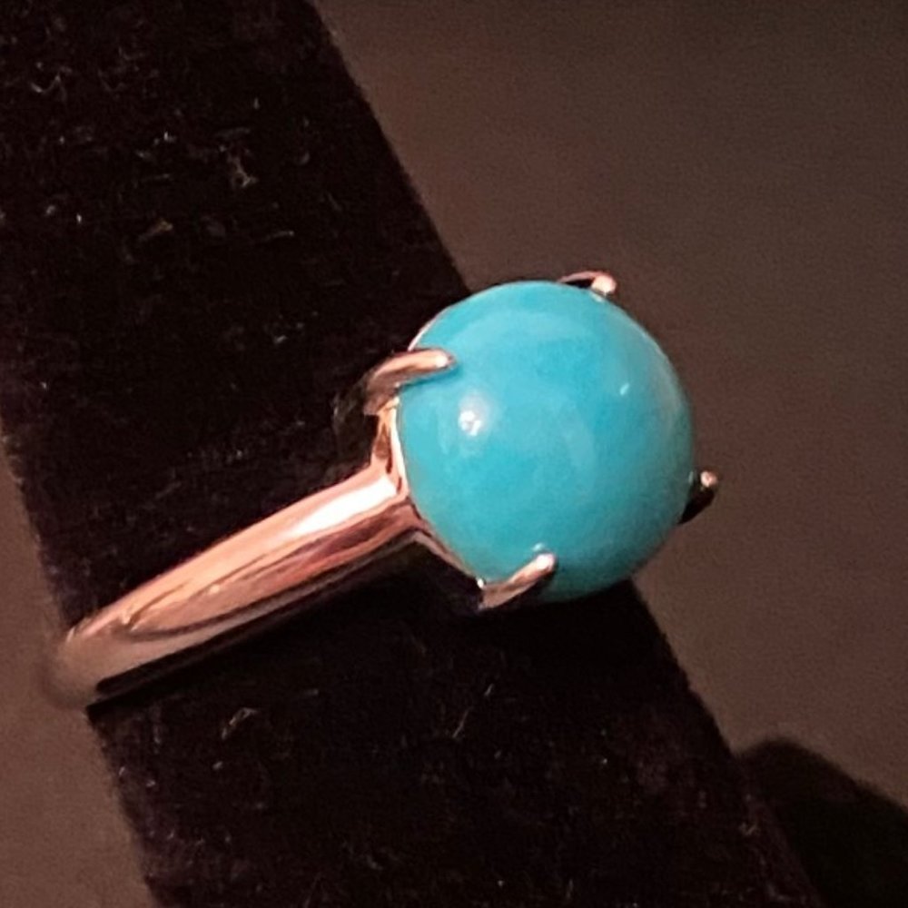 Turquoise Round Solitaire and Sterling Silver Ring, Size 6.75
